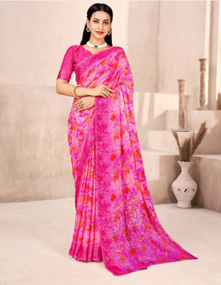Pandadi Saree Floral Print Daily Wear Chiffon Saree(Pink)