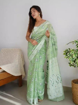 Orbexa Self Design Bollywood Cotton Silk Saree(Green)