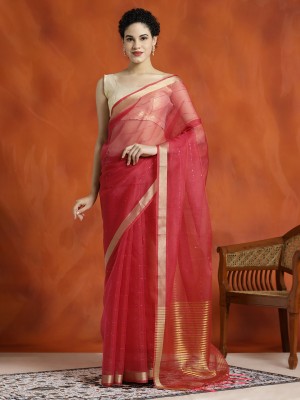 Jaipur Kurti Woven Banarasi Organza Saree(Pink)