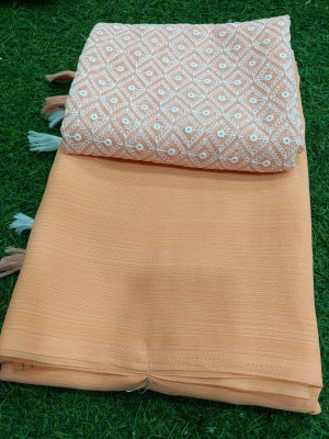 Prkz fashion Dyed Bollywood Chiffon Saree(Cream)