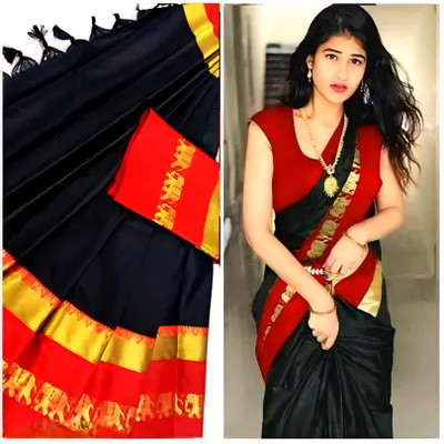 Mortal Textile Animal Print Assam Silk Cotton Silk Saree(Dark Green)