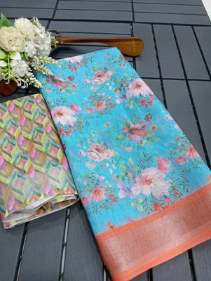 Mervadiya Self Design Bollywood Linen, Cotton Linen Saree(Blue)