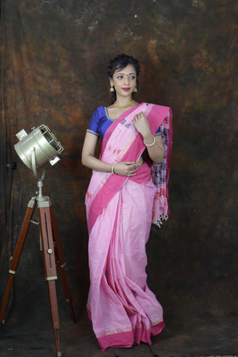 Sigaram Printed, Striped Kanjivaram Pure Cotton Saree(Pink)