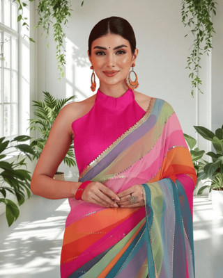 SHOBHTESH Striped Bollywood Georgette Saree(Multicolor)