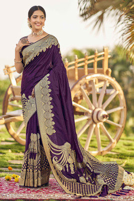 MANOHARI Woven Banarasi Jacquard Saree(Purple)