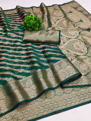 DHARM CREATION Woven Banarasi Organza Saree(Green)
