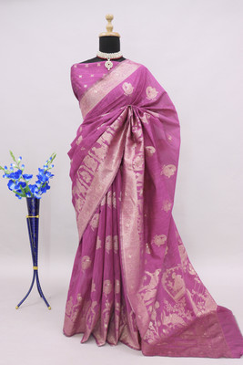 HEER FASHION Self Design Banarasi Pure Silk Saree(Pink)