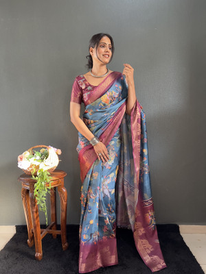 Julee Digital Print Banarasi Pure Silk Saree(Purple)