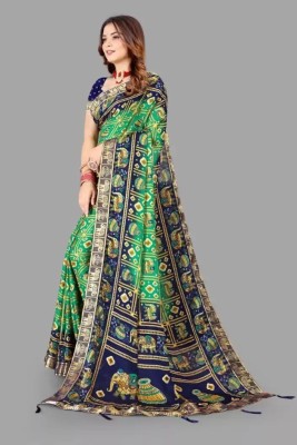 NANCY HUB Printed, Applique Bollywood Georgette Saree(Dark Blue, Green)