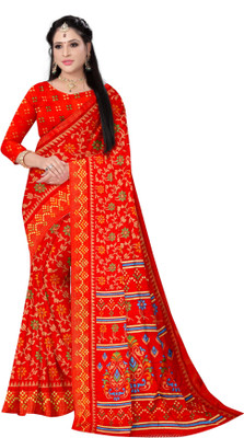 Sunshine Trendz Floral Print Bollywood Cotton Blend Saree(Red)