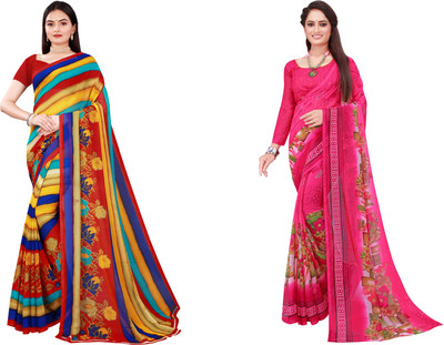 Saadhvi Printed Daily Wear Georgette Saree(Pack of 2, Grey)