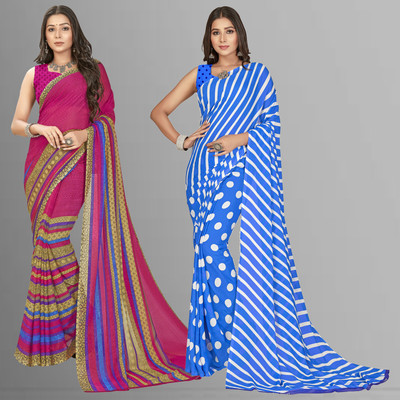 Anand Sarees Printed Daily Wear Georgette Saree(Pack of 2, Multicolor)