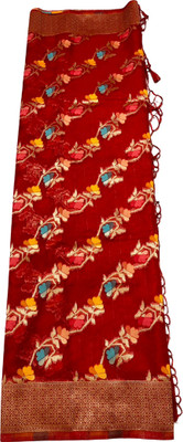 Shri Balaji Sarees Woven Banarasi Silk Blend Saree(Red)