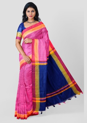 Mayabi Woven Handloom Cotton Silk Saree(Blue, Pink)