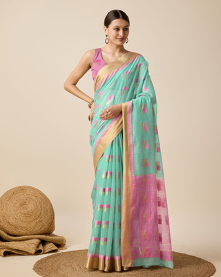 Yogik Creation Floral Print Banarasi Cotton Blend Saree(Multicolor)