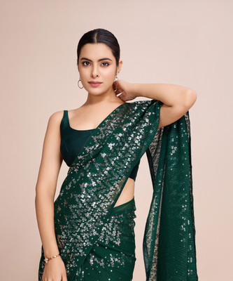 Divastri Embellished Bollywood Georgette Saree(Green)