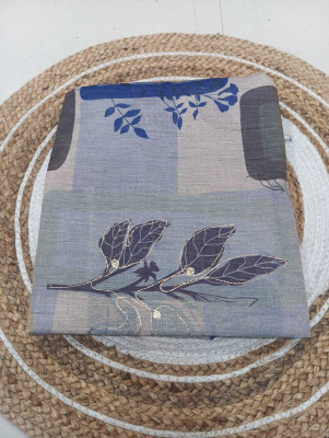 RIDDHICREATION Digital Print Bollywood Cotton Linen Saree(Blue)