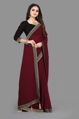 Krunal Enterprise Self Design, Solid/Plain Bollywood Georgette Saree(Maroon)