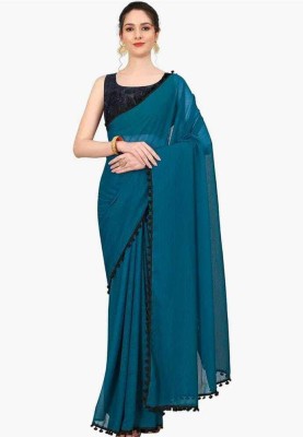 mangalmurti SHG Solid/Plain Bollywood Chiffon Saree(Blue)