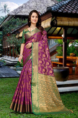 jayant creation Woven Banarasi Silk Blend, Jacquard Saree(Purple)