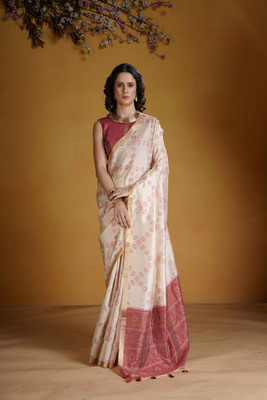 DRAVYA WOMEN Paisley, Self Design Handloom Jacquard, Art Silk Saree(Cream)