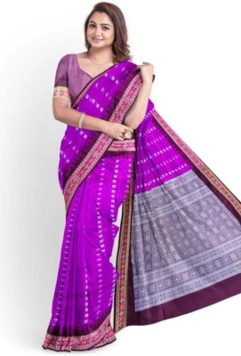 Zains Temple Border, Woven Sambalpuri Cotton Silk Saree(Magenta)