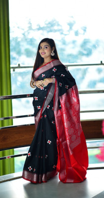 ZIMAL HANDLOOM Embroidered Sambalpuri Satin Saree(Dark Blue)