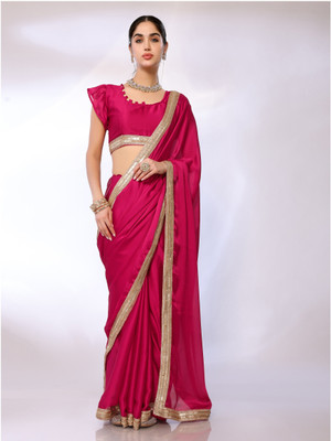 FABMORA Embellished Bollywood Satin, Chiffon Saree(Pink)
