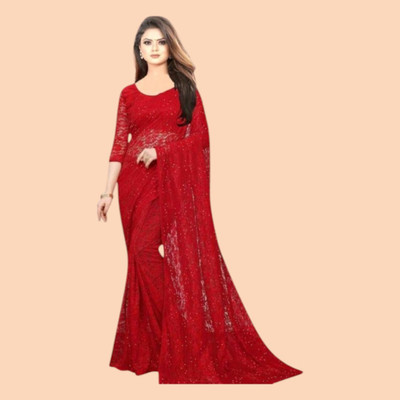 nexxxa Self Design Bollywood Net Saree(Red)