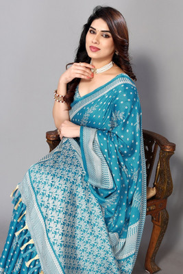 FABMORA Printed, Blocked Printed Daily Wear Chiffon, Georgette Saree(Blue)