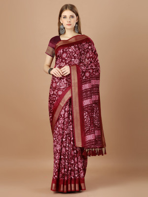 Divastri Floral Print Bollywood Silk Blend Saree(Multicolor)