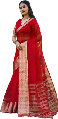 GoVika Self Design Bollywood Nylon Saree(Red)