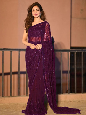 Akhilam Embellished Bollywood Georgette Saree(Maroon)