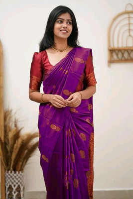 Sati Savitri Saree Woven Banarasi Silk Blend Saree(Purple)