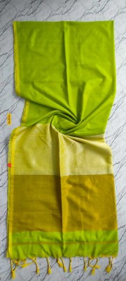 SAYAN CREATION Self Design, Temple Border Handloom Cotton Blend Saree(Light Green)