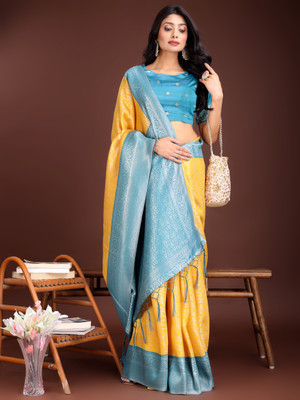 Tasrika Woven Kanjivaram Cotton Silk Saree(Yellow)