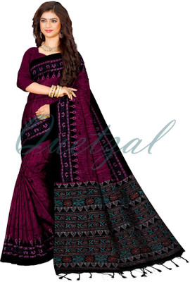 Quetzal Printed, Self Design Sambalpuri Pure Cotton Saree(Purple)