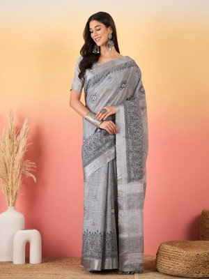 Sareemall Woven Paithani Linen Saree(Grey)