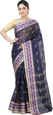 DipDiya Self Design Tant Pure Cotton Saree(Dark Blue)