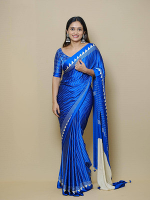 pal fashion Printed Bollywood Crepe Saree(Blue)