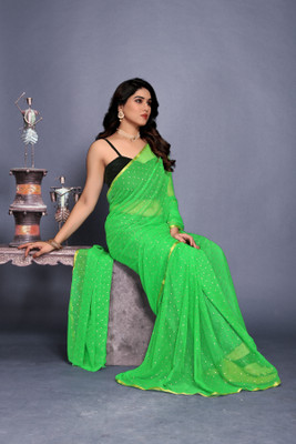 REDFISH Printed Bollywood Chiffon Saree(Green)
