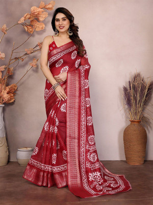 Moda Rapido Printed Bollywood Cotton Blend Saree(Maroon)