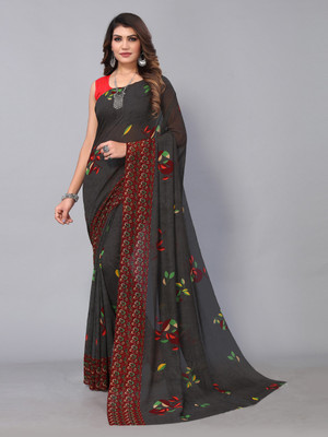Hritika Printed Daily Wear Georgette Saree(Grey)