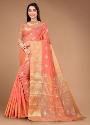 GOGAJI COLLECTION Self Design, Woven Kanjivaram Pure Cotton, Cotton Silk Saree(Orange)