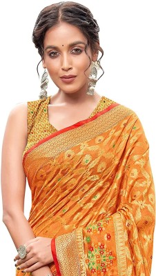 Manokamna Woven Banarasi Organza Saree(Orange)