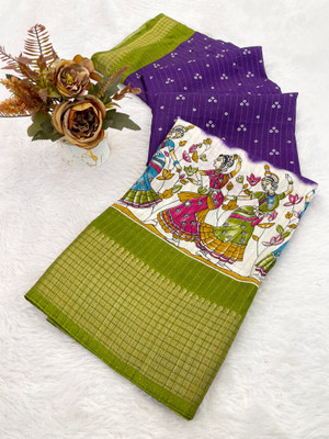 SATVASHIV Printed Bollywood Pure Silk Saree(Purple)