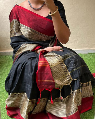 ADbutiq Woven Handloom Handloom Pure Cotton Saree(Dark Green)