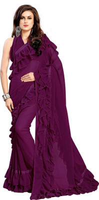 fFASHION Self Design, Striped, Solid/Plain, Embellished, Woven Bollywood Georgette Saree(Purple)