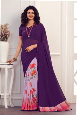 Hensi sarees shop Printed, Solid/Plain Arani Pattu Georgette, Art Silk Saree(Purple)
