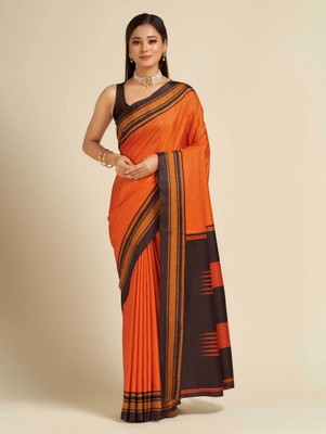 CHOICEIT Printed, Self Design Bollywood Silk Blend Saree(Orange)